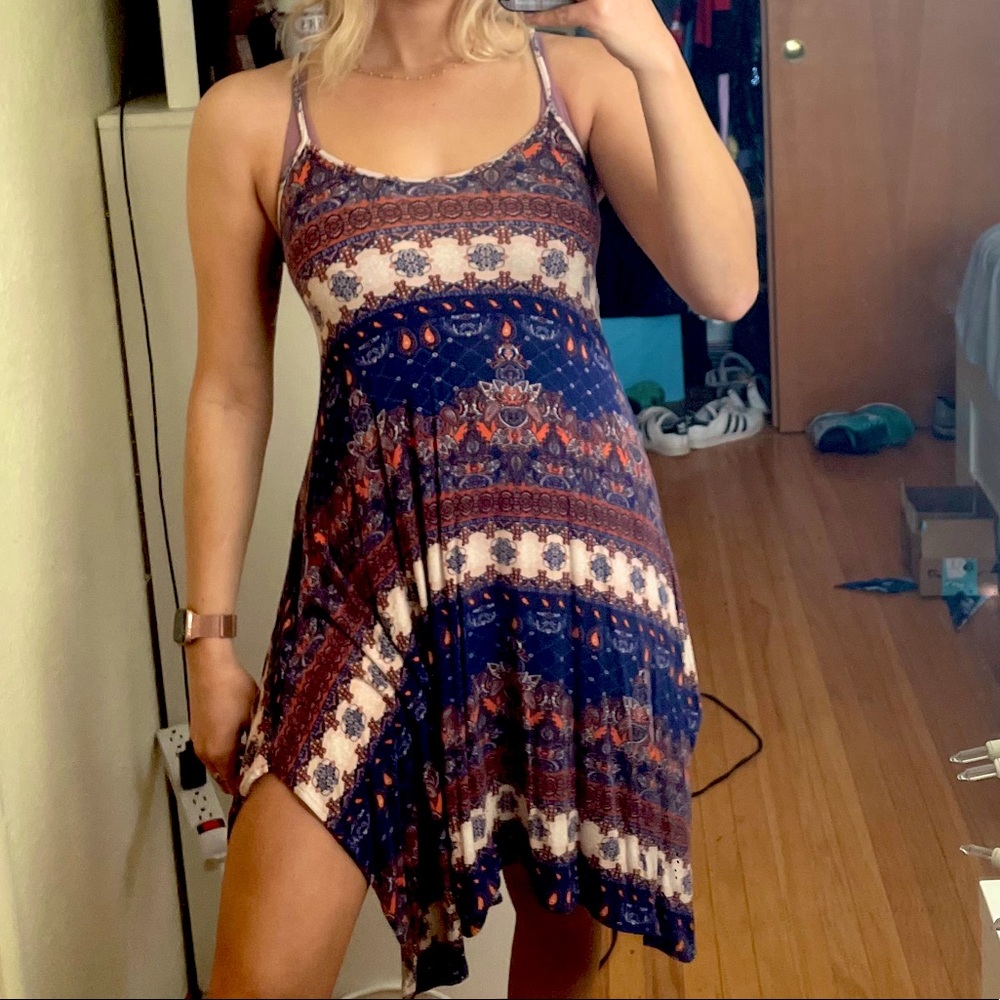 Blue and orange paisley dress